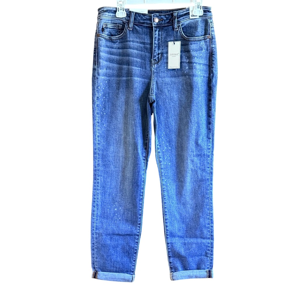Judy Blue Boyfriend Jeans Size 9/29 Blue New High Waist Bleach Splatter JB82346 - Picture 2 of 8